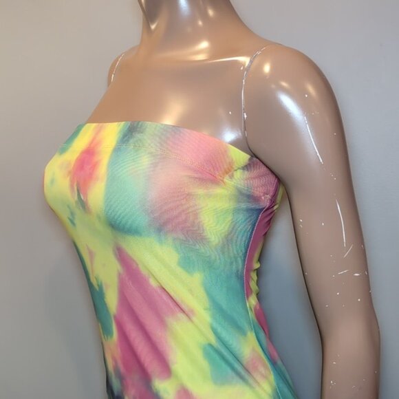 3/$20 Revamped Neon Tye Dye Tube Dress Strapless Bodycon Gauze Mesh - Picture 5 of 14